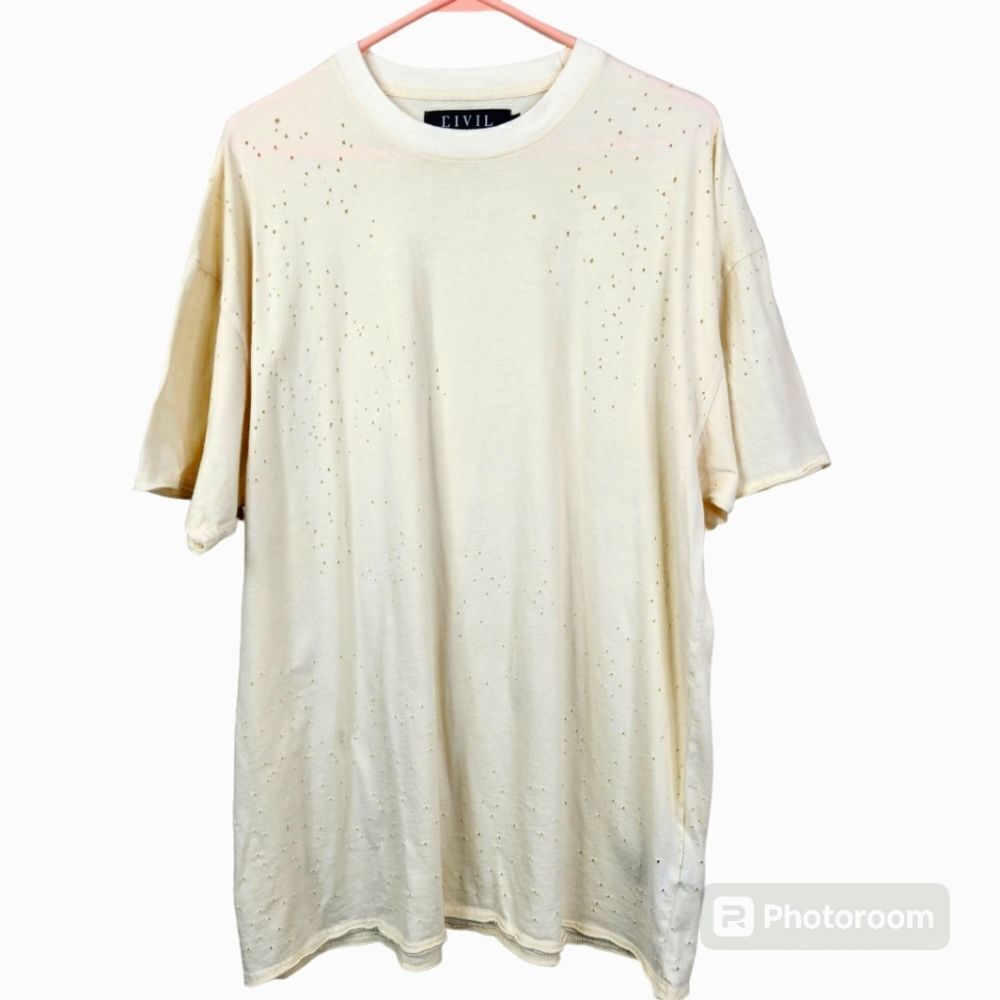 Civil Regime Oversized Distressed Roll Hem Short Sleeve Crewneck Tee Medium